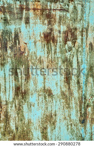 Rusty Colored Metal with cracked paint, grunge background, blue color, green color