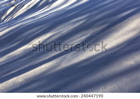 Light and shadow on the snow.  The texture created by light and shadow stripes on the fresh snow.