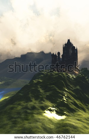 CASTLE IN THE MIST - A beautiful castle sits on the top of a hill overlooking a lush green river valley.