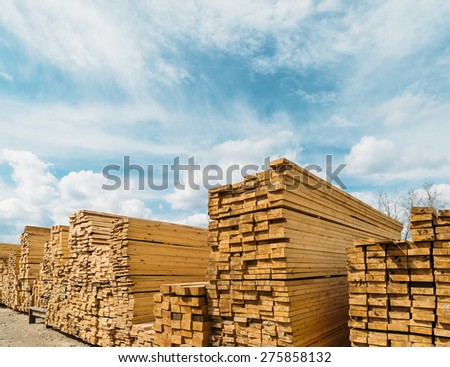 open-air market in the city of lumber . a lot of different construction materials from wood.