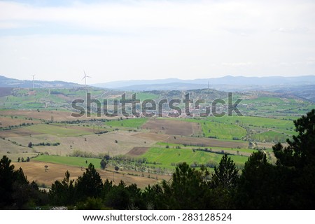 views of the wind farm, and the mountains of Turkey
