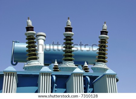The electricity oil transformer in powerplant