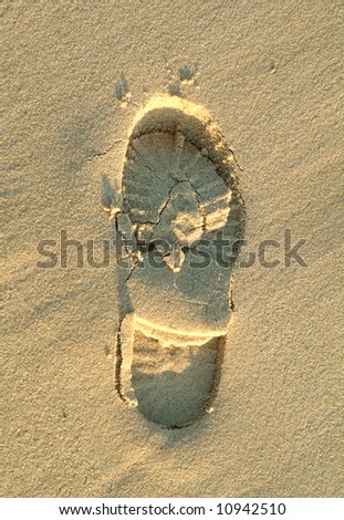 Shoe footprint in the sand of beach