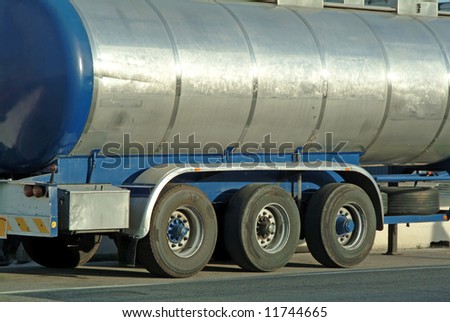 Fuel tanker truck and trailer rear view