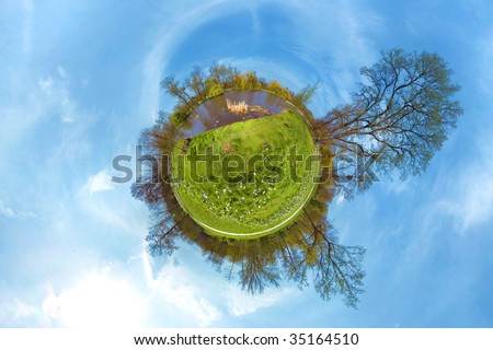 coloured 360 degree miniplanet of Prague park