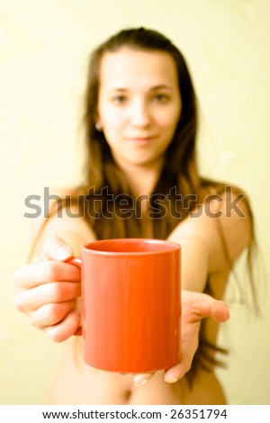 girl which gives cup of tea