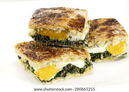Typical italian easter recipe with spinach, onion, eggs and cheese, originally it had 33 layers remembering the christ age