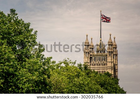 London, UK, 26 June, 2015, St Stephens Tower, Westminster flying the Union Jack