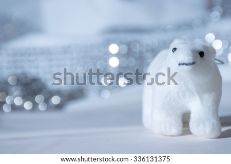 toy polar bear in fantasy land of ice Christmas scene