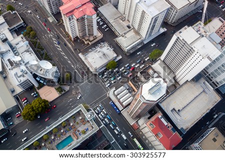 Modern City Crossroad from Bird\'s Perspective (Auckland downtown taken from Sky Tower)