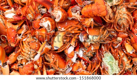 A large amount of lobsters that have been cooked with the meat taken from the shells.