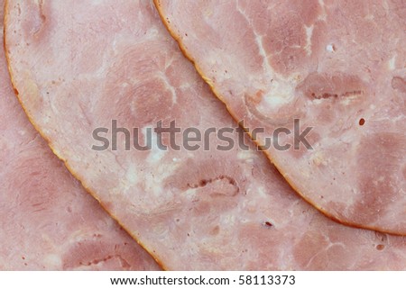 Close view of sliced baked deli ham