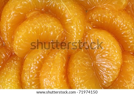 Close view of several orange slices in low sugar liquid.