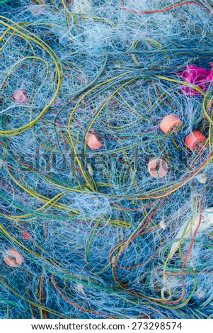 fisherman blue net catch crab and fish in sea