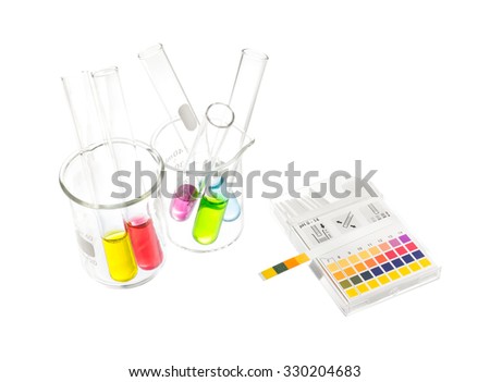 pH paper indicators and tube solution with pH values