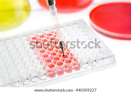 pipette test sample research test lab elisa ninety-six well plate analysis
