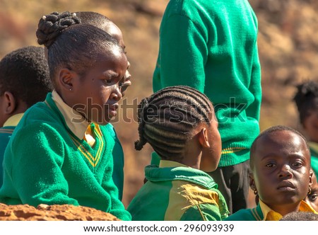 Blyde River Canyon Nature Reserve, South Africa - August 22, 2014: South African girls posing in school uniform.