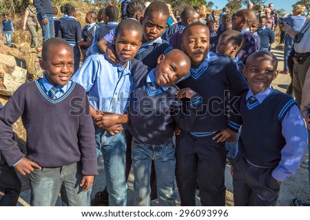 Blyde River Canyon Nature Reserve, South Africa - August 22, 2014: South African smiling kids posing in school uniform.