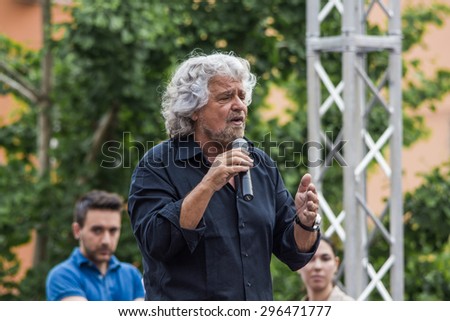 Beppe Grillo speak in Bologna Italy 10 May 2014  in Piazza San Francesco Movimento 5 Stelle M5S.