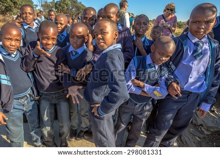 Blyde River Canyon Nature Reserve, South Africa - August 22, 2014: South African boys and girls kids in school uniform.