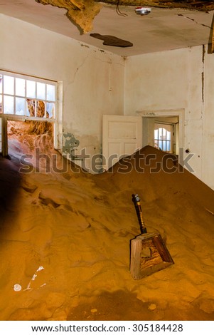 The interior of a house in Kolmanskop, a ghost town in the area of the diamond mines, Namibia.