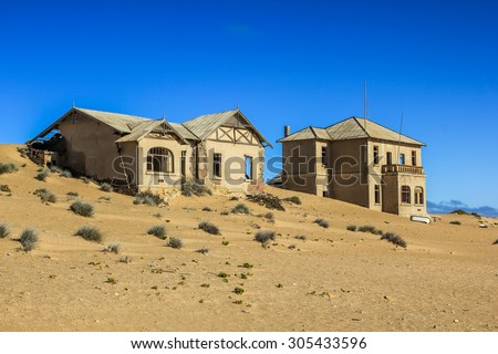Kolmanskop, ghost town in the area of the diamond mines, Namibia, esterior of a house.