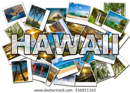 Hawaii pictures collage of different famous locations of the islands of Maui, the Big Island and Kawaii Hawaii, United States.