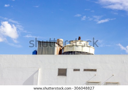 the top of the factory with blue sky background