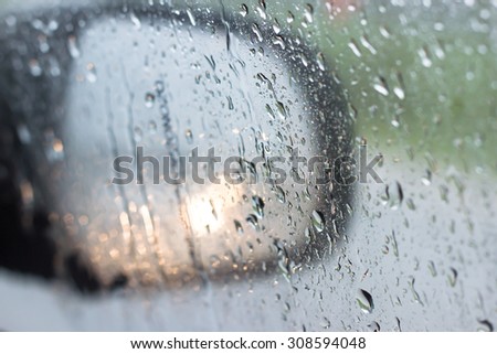 Abstract of the water droplet at the car mirror