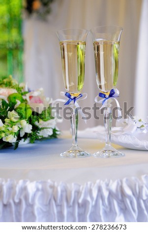 wedding glasses with sparkling wine