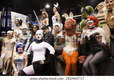 A group of cosplayers dressed as bunny versions of characters from the Star Wars films at the Star Wars Celebration in Anaheim California, April 2015.