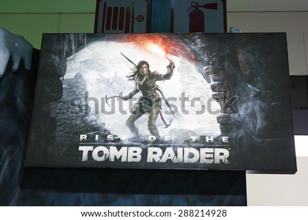 E3; The Electronic Entertainment Expo at the Los Angeles Convention Center, June 16, 2015. Los Angeles, California. The game demo and booth for Tomb Raider.