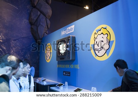 E3; The Electronic Entertainment Expo at the Los Angeles Convention Center, June 16, 2015. Los Angeles, California. Fallout Shelter game demo booth.