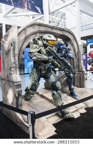 E3; The Electronic Entertainment Expo at the Los Angeles Convention Center, June 16, 2015. Los Angeles, California. Halo Characters on Display in the Lobby.