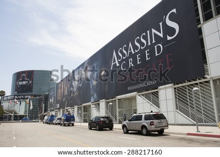 E3; The Electronic Entertainment Expo at the Los Angeles Convention Center, June 16, 2015. Los Angeles, California. Signs on the Los Angeles Convention Center.