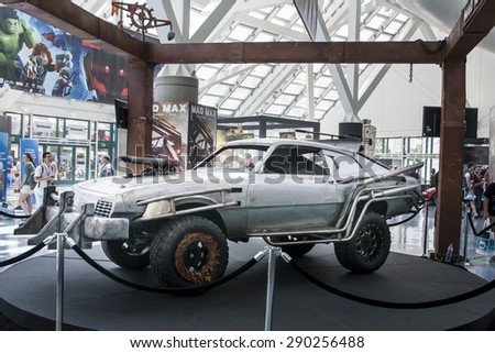 E3; The Electronic Entertainment Expo at the Los Angeles Convention Center, June 16, 2015. Los Angeles, California. The V8 Interceptor featured in the Mad Max Fury Road film and video game on display.