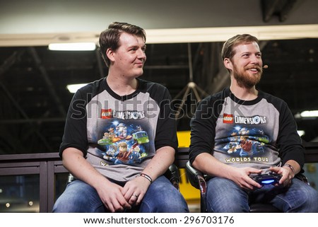 July 10, 2015: San Diego Comic Con, the annual pop culture and fandom convention in San Diego, California. The creators of the Lego Dimensions video game at the Loot Crate and Games Radar booth.