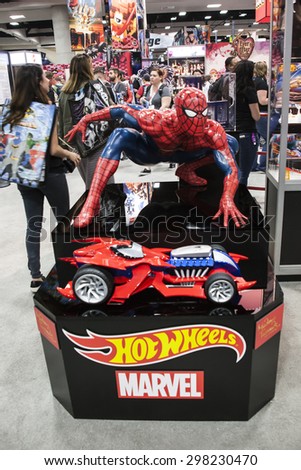 July 9 thru 12, 2015: San Diego Comic Con, the annual pop culture and fandom convention in San Diego, California. Spiderman display at the Hot Wheels booth.