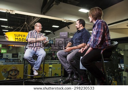 July 9 thru 12, 2015: San Diego Comic Con, the annual pop culture and fandom convention in San Diego, California. DC Comics writer Mark Waid at Games Radar with Anthony Agnello and Matthew McGee.
