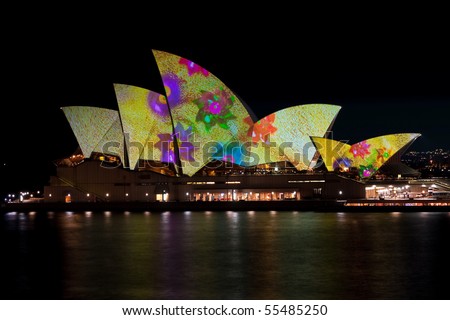 SYDNEY - JUNE 10: New York artist, Laurie Anderson, projects her designs onto the Sydney Opera House during the Sydney Vivid Festival June 10, 2010 in Sydney, Australia.