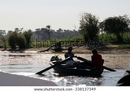 Egypt, Luxor, The Nile River, 6th November 2015: boat with paddles on the nile river