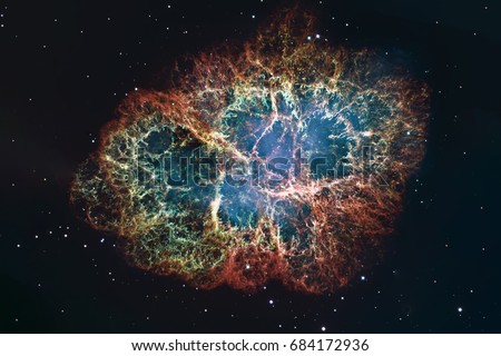 Crab Nebula in constellation Taurus. Supernova Core pulsar neutron star. \
Elements of this image are furnished by NASA.