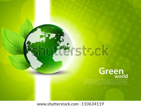 Green background with globe and leaves Green background with globe and leaves
