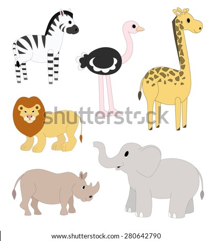 Cute cartoon safari animals set
