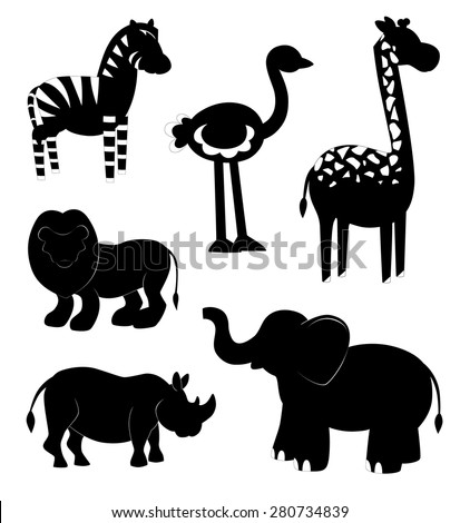 Silhouettes of safari animals