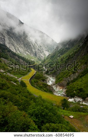 Road through mountains in Switzerland