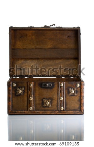 Open treasure box isolated on white