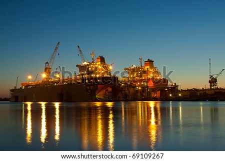 Shipyard in riga at sunset time