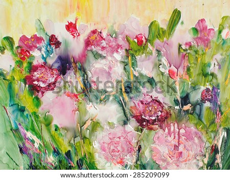Contemporary painting modern art, Peony, flower abstract, modern painting, palette knife, oil on canvas