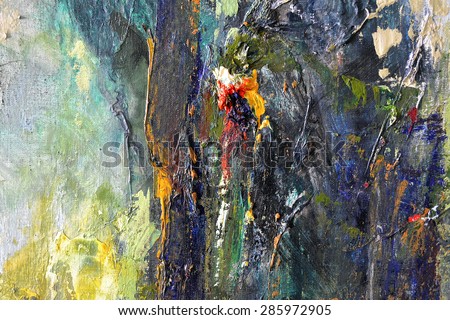 Abstract forest, modern painting,  Colorful meadow, palette knife, oil on canvas